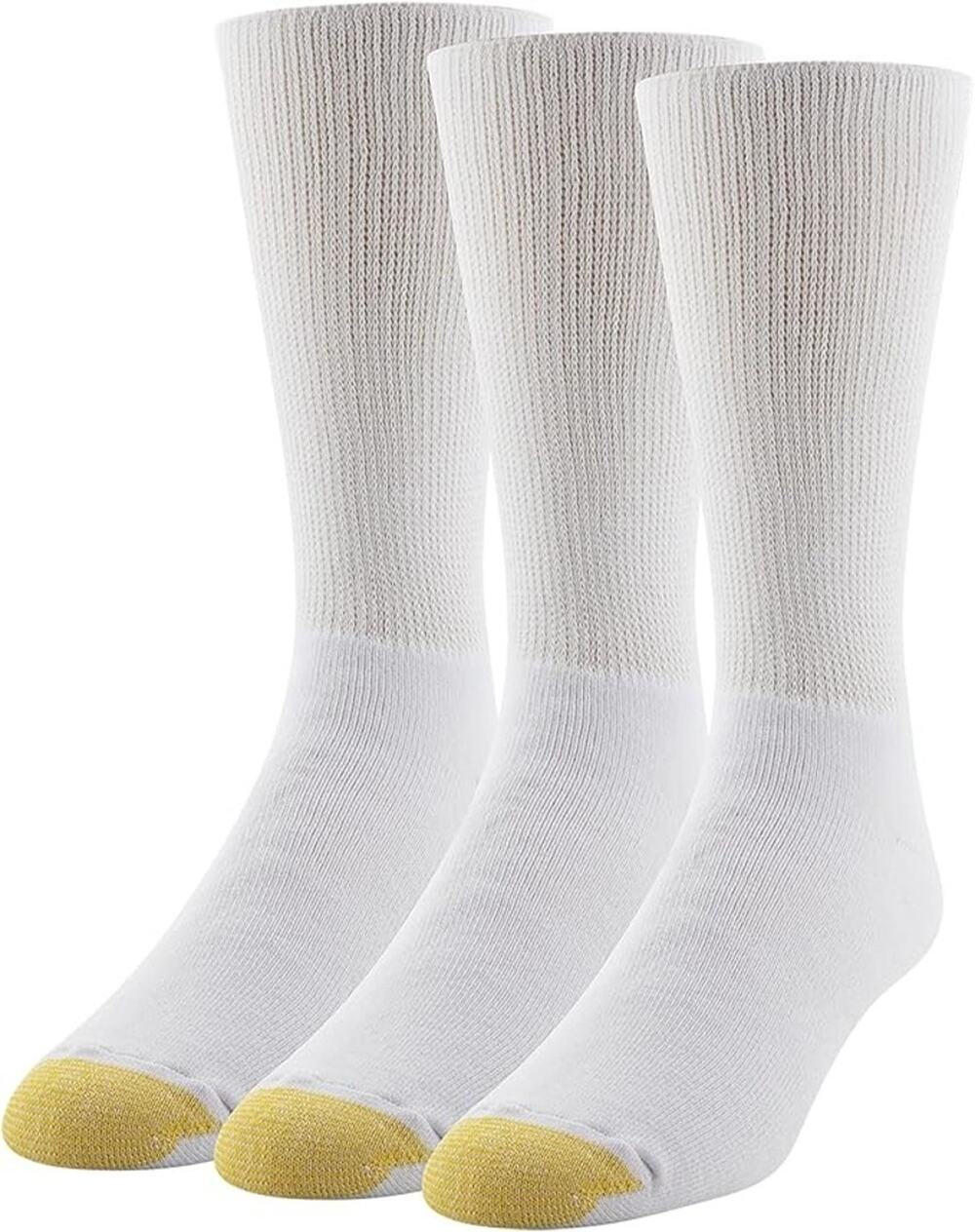 Gold Toe Men's 12-16 Wellness 3-Pack Non Binding White Crew Socks G10-28